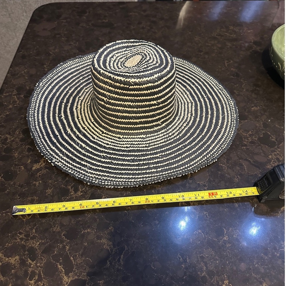 Evereve Amiela Sun Hat Black White Striped Straw Wide Brim Summer -BRAND NEW